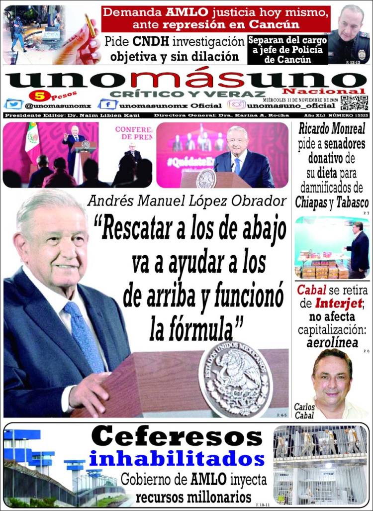 Portada de unomásuno (México)