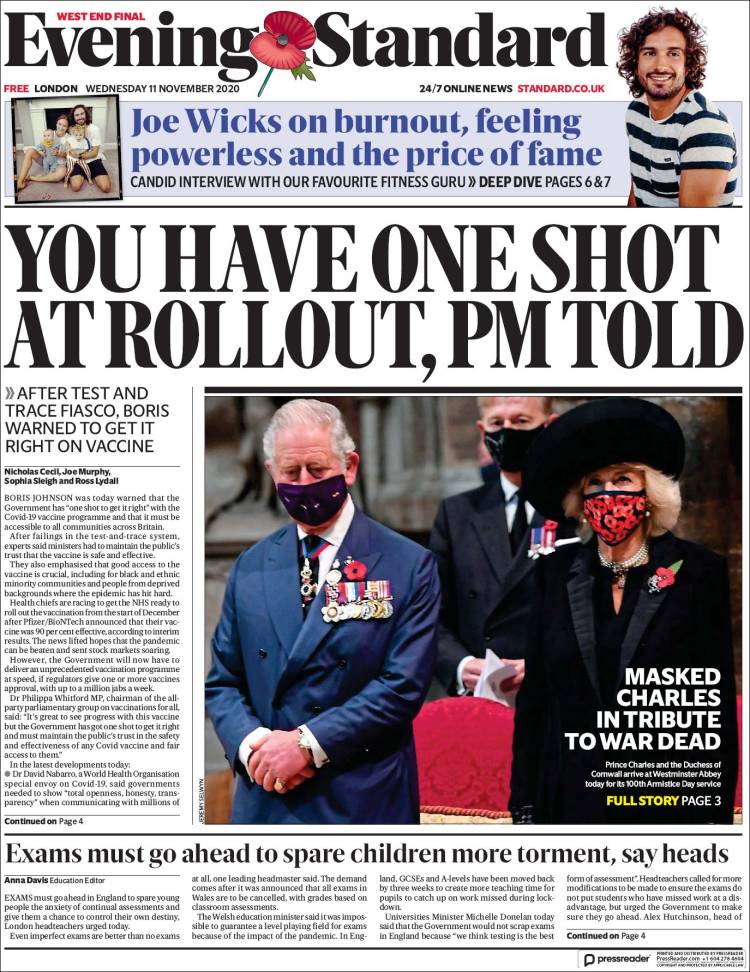 Portada de Evening Standard (Reino Unido)