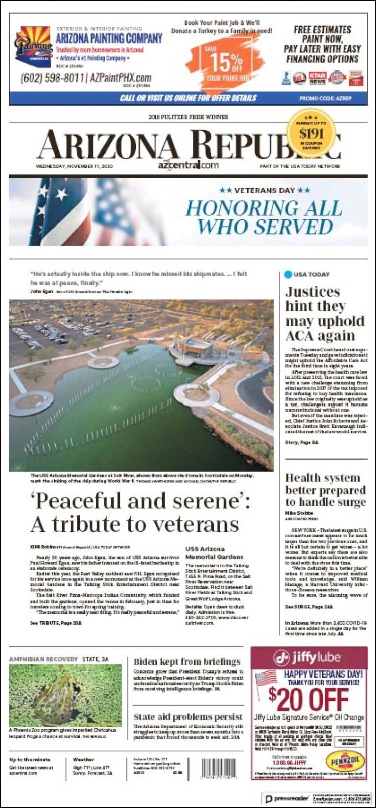 Portada de Arizona Republic News (USA)