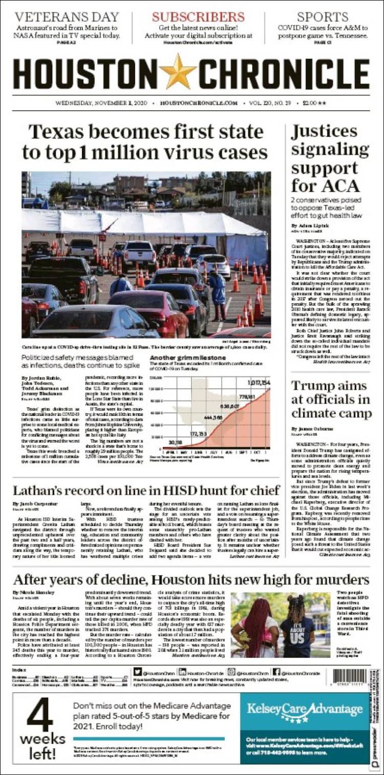 Portada de Houston Chronicle (USA)