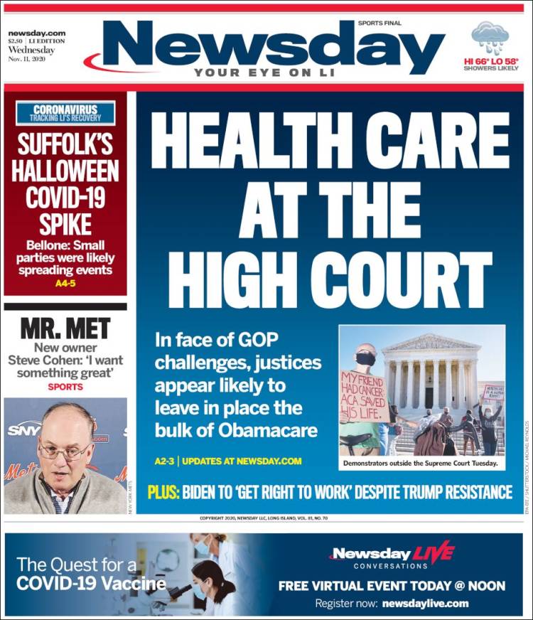 Portada de Newsday (USA)