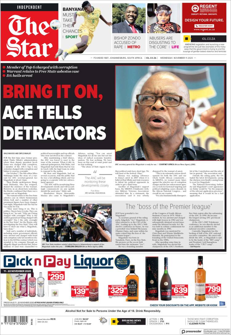 Portada de The Star (Sud&aacute;frica)