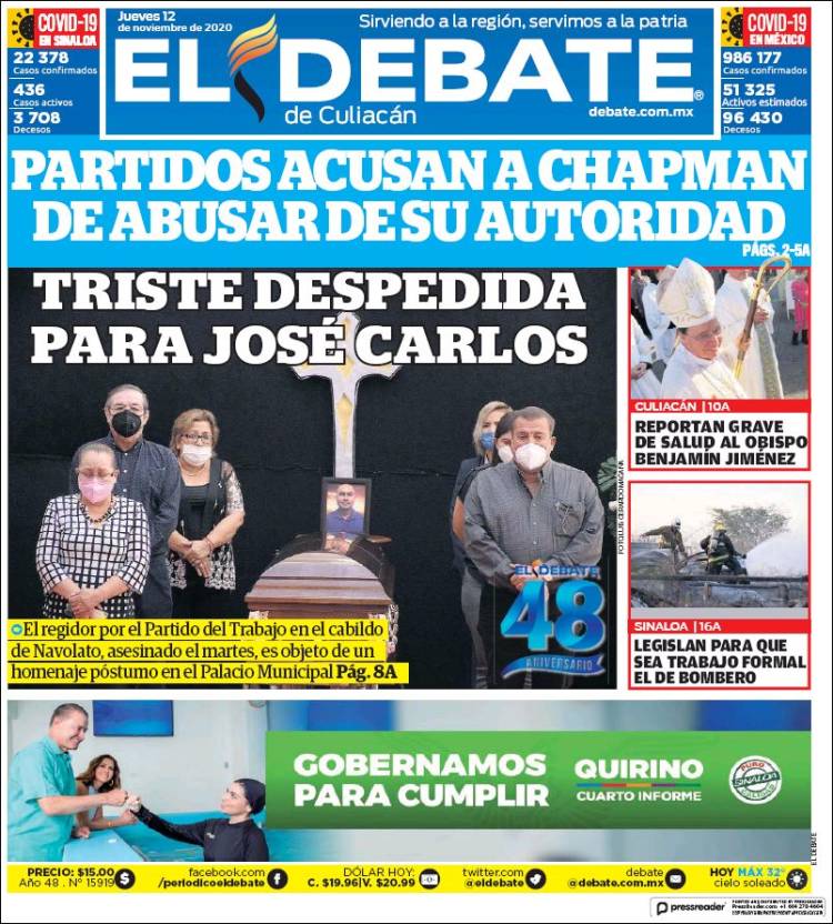 Portada de El Debate de Culiacán (México)