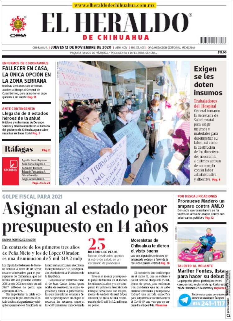 Portada de El Heraldo de Chihuahua (México)