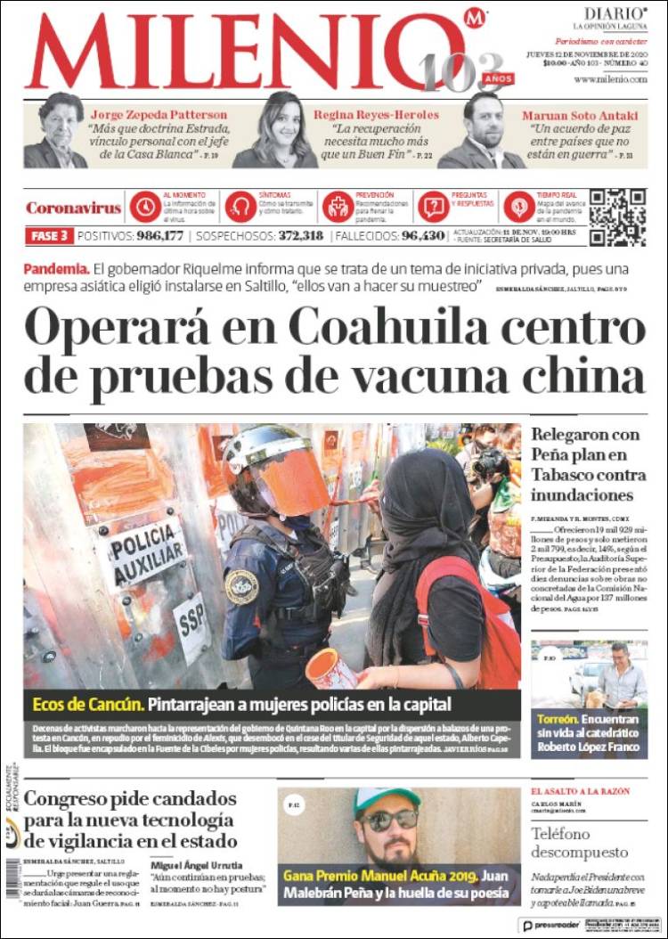 Portada de Milenio - Laguna (México)