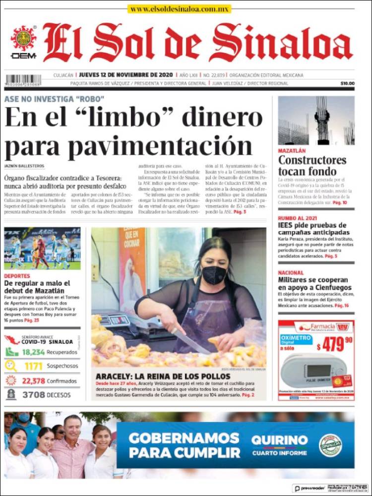 Portada de El Sol de Sinaloa (México)