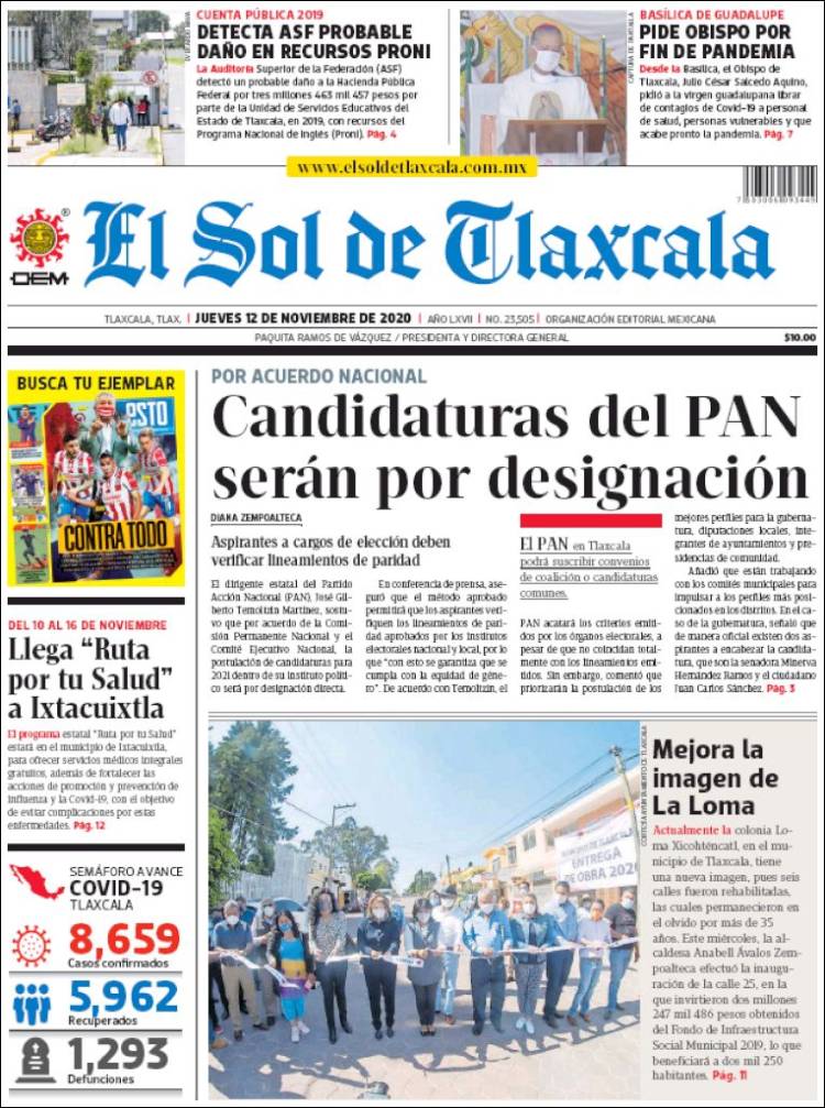 Portada de El Sol de Tlaxcala (México)