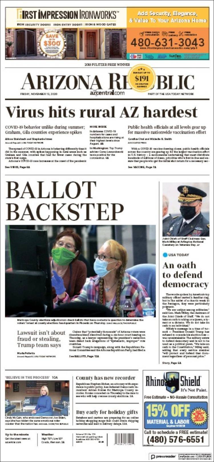 Portada de Arizona Republic News (USA)