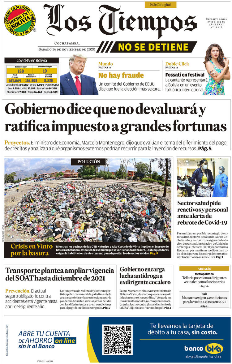 Portada de Los Tiempos (Bolivia)