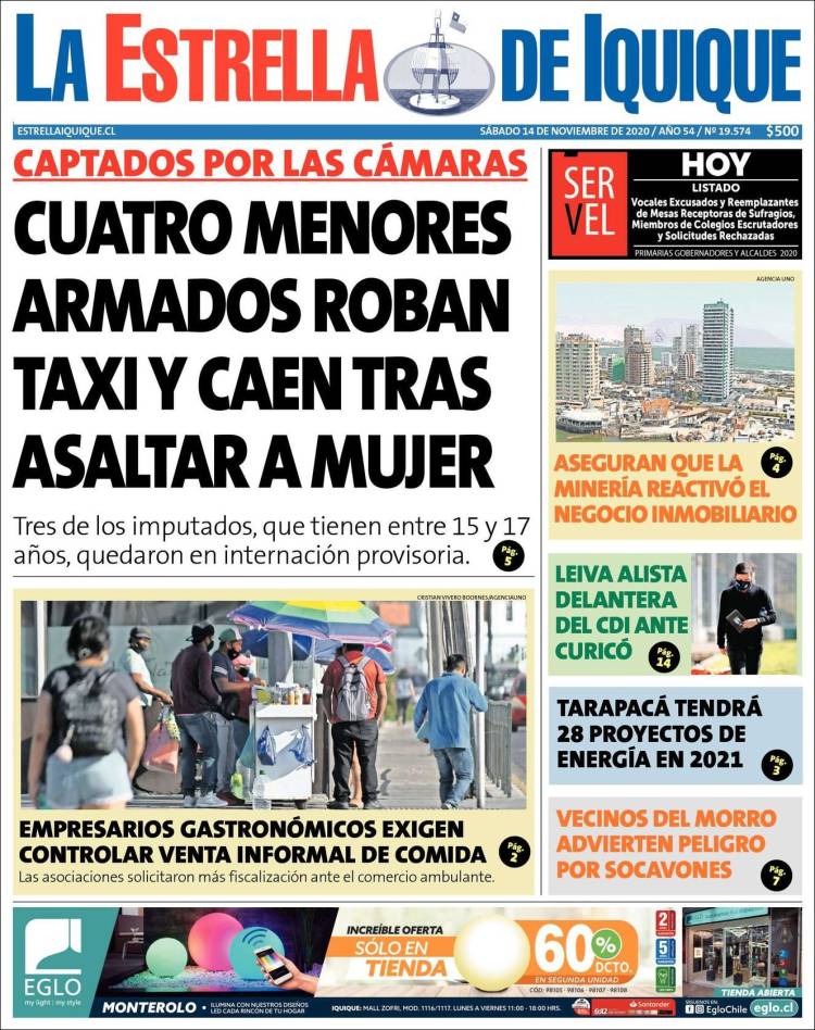 Portada de La Estrella de Iquique (Chile)