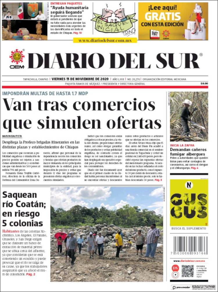 Portada de El Diario del Sur (México)