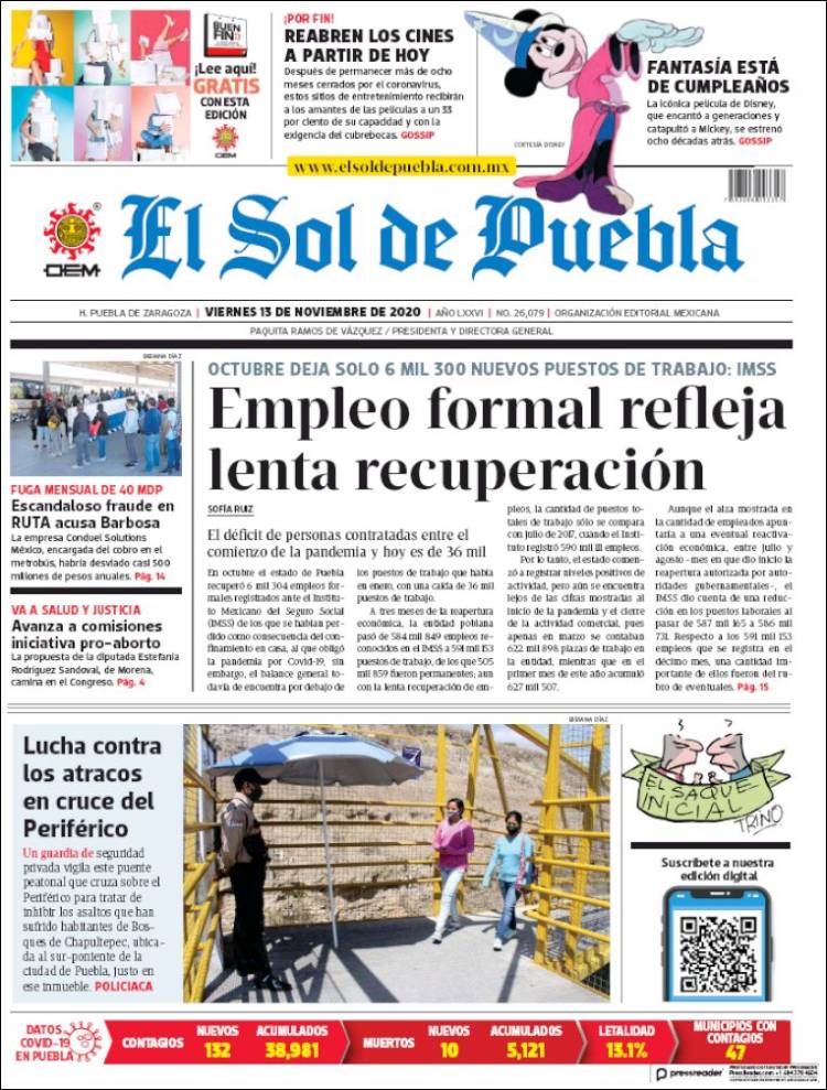 Portada de El Sol de Puebla (México)