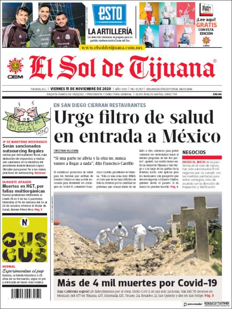 Portada de El Sol de Tijuana (México)