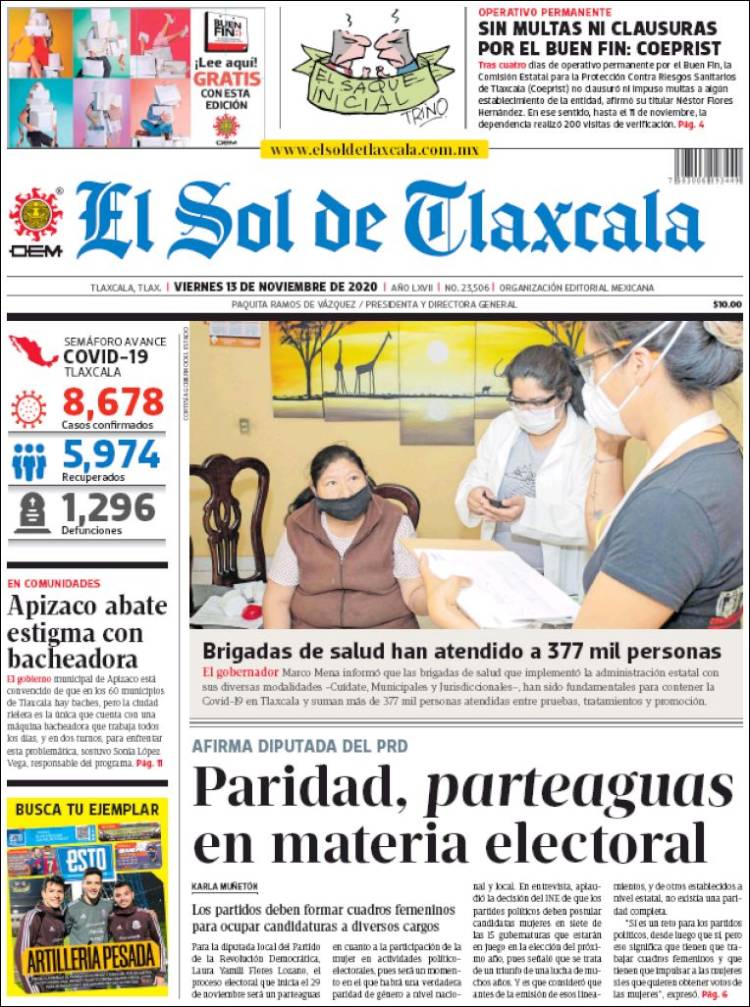 Portada de El Sol de Tlaxcala (México)