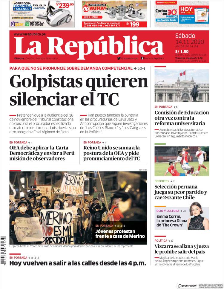 Portada de La Republica (Perú)