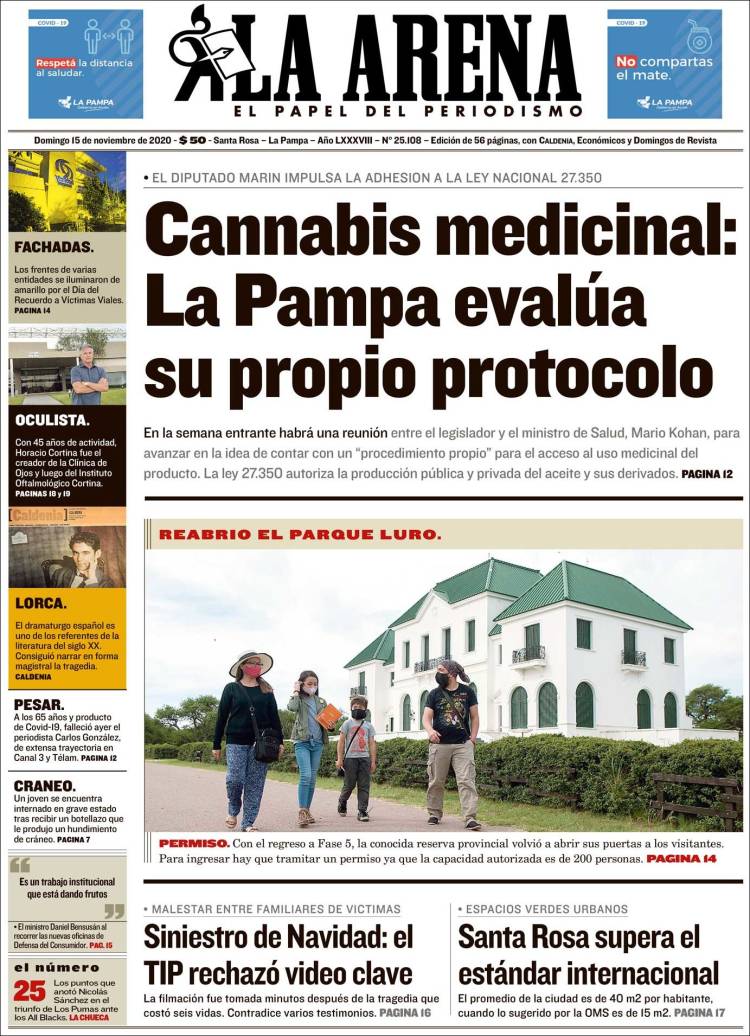 Portada de Diario La Arena (Argentina)