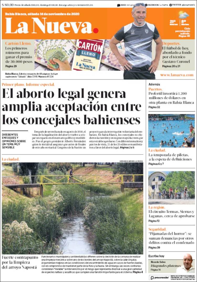 Portada de La Nueva Provincia (Argentina)