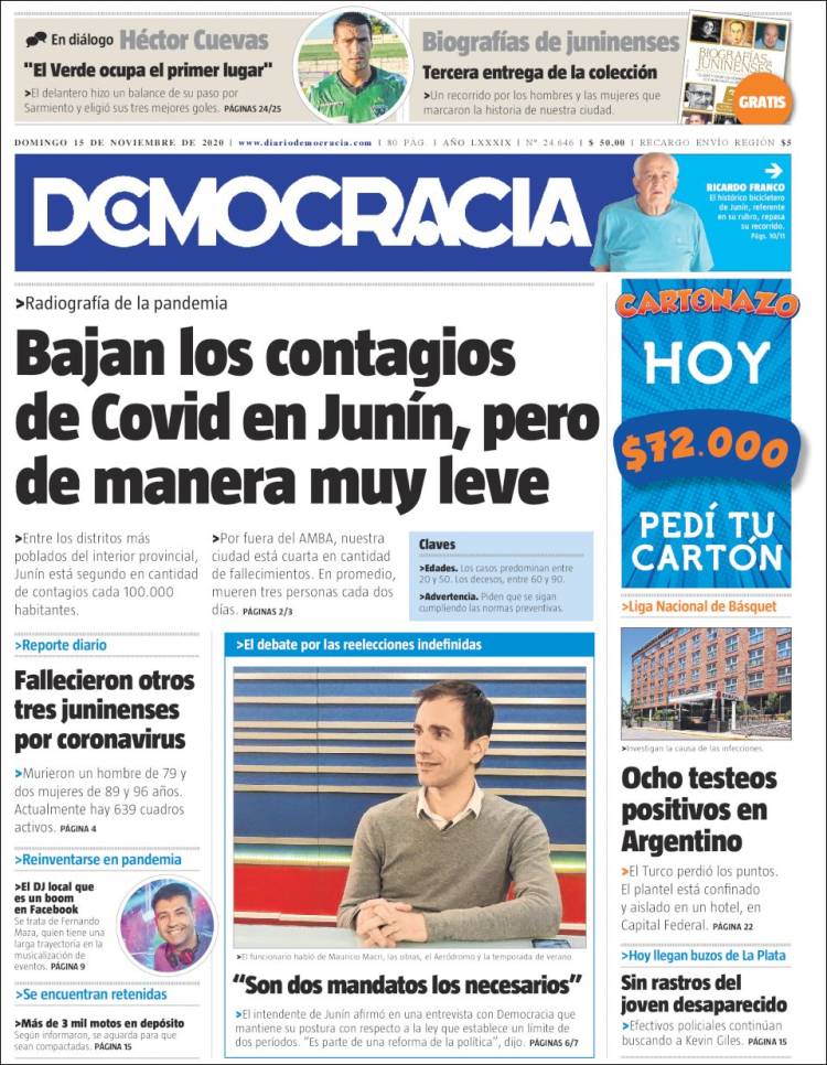 Portada de Diario Democracia (Argentina)