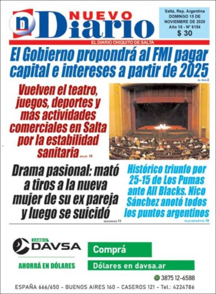 Portada de Nuevo Diario de Salta (Argentina)