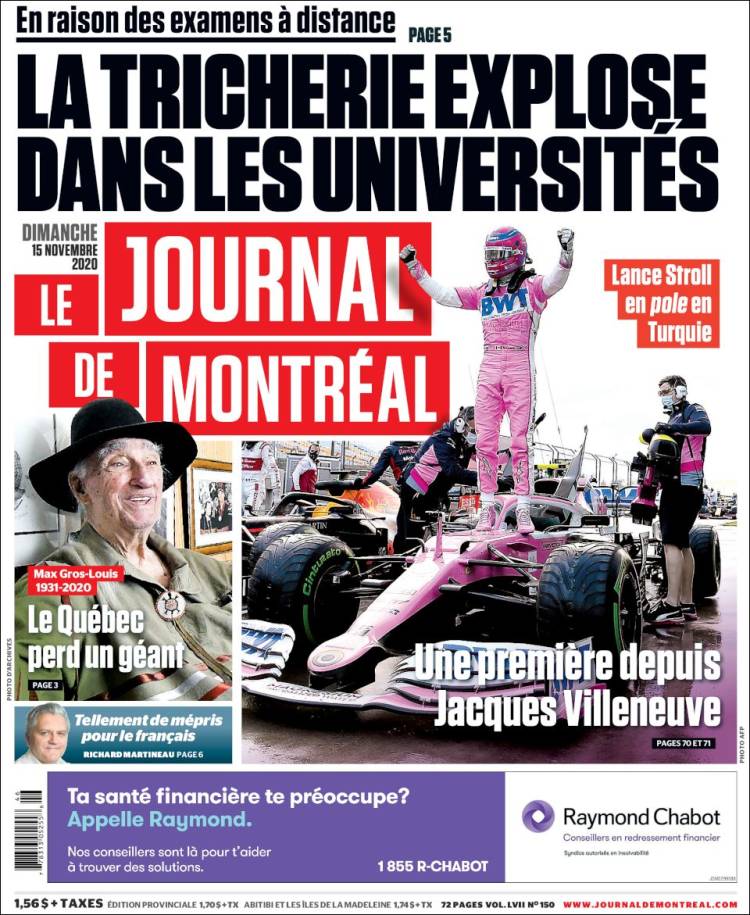 Portada de Le Journal de Montréal (Canada)