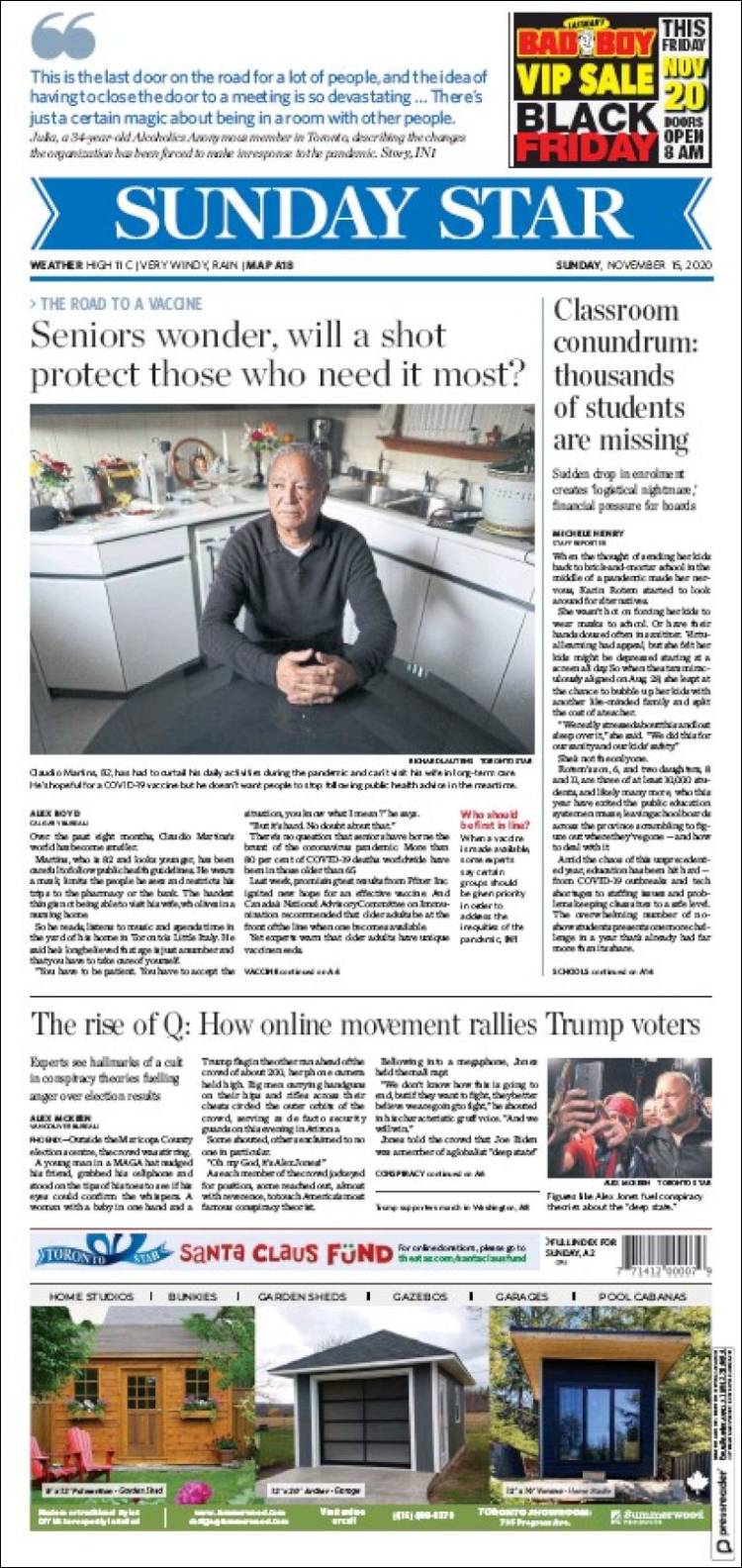 Portada de The Toronto Star (Canada)