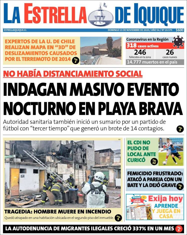 Portada de La Estrella de Iquique (Chile)