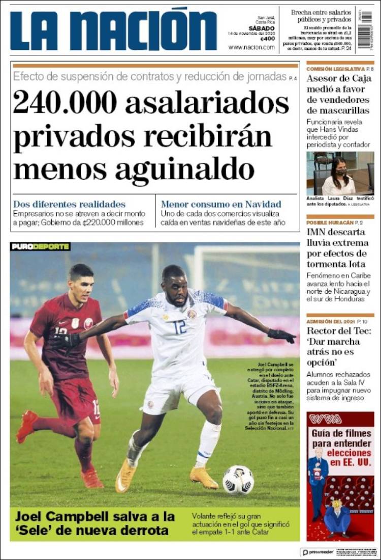 Portada de La Nación - Costa Rica (Costa Rica)