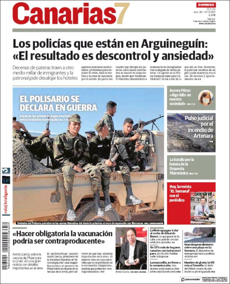 Portada de Canarias 7 (España)