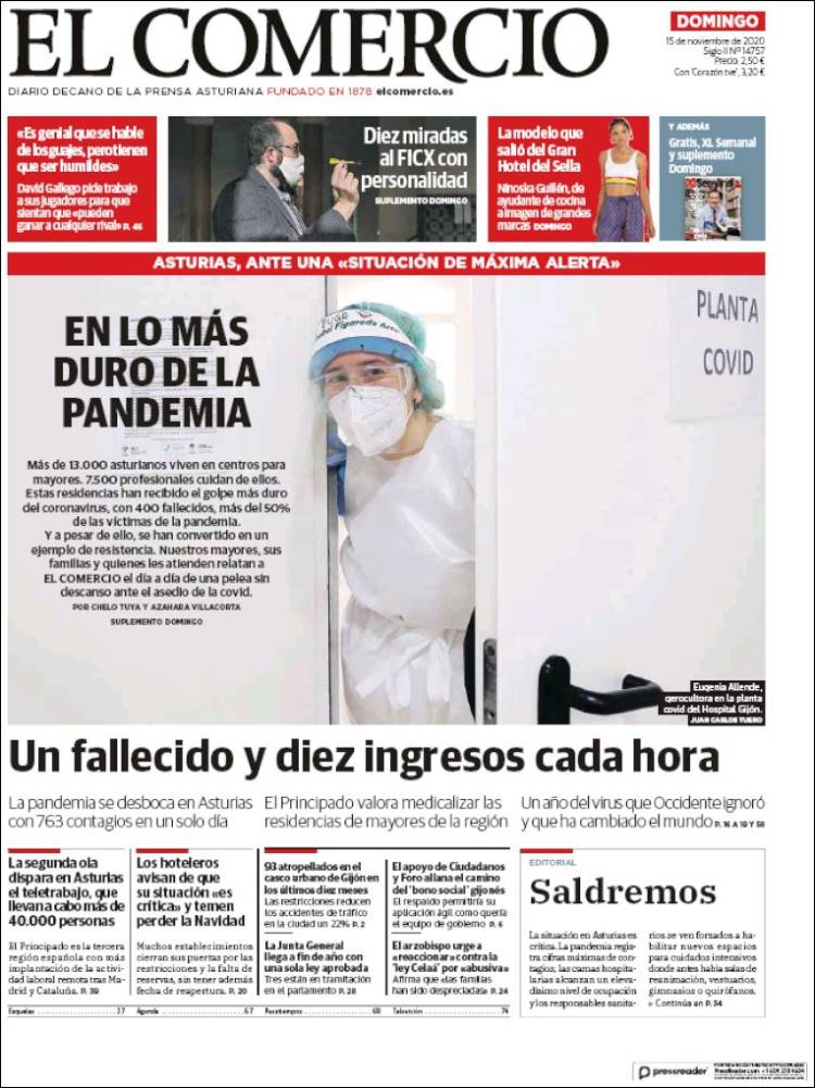 Portada de El Comercio - Gijón (España)