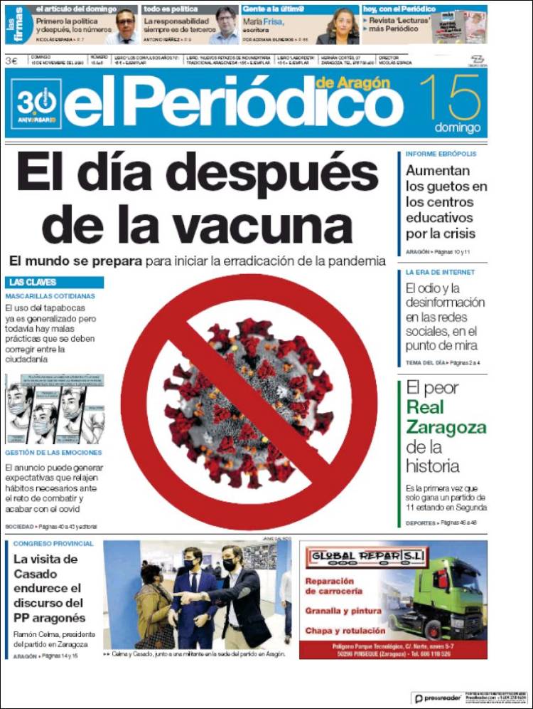 Portada de El Periódico de Aragón (España)