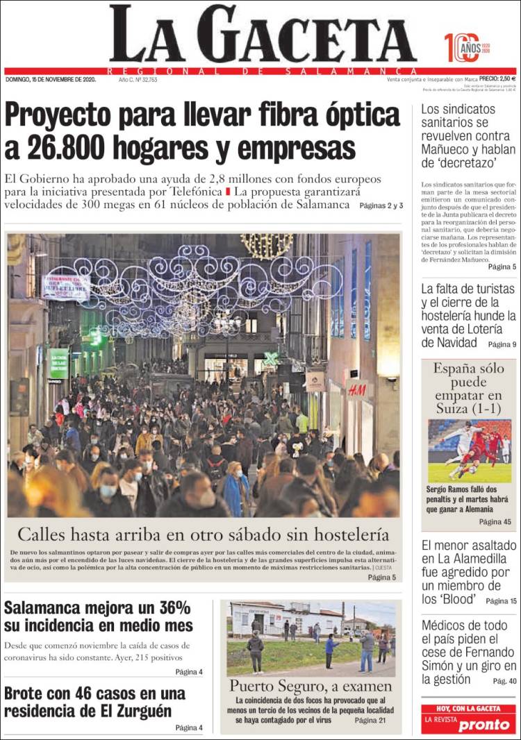 Portada de La Gaceta de Salamanca (España)