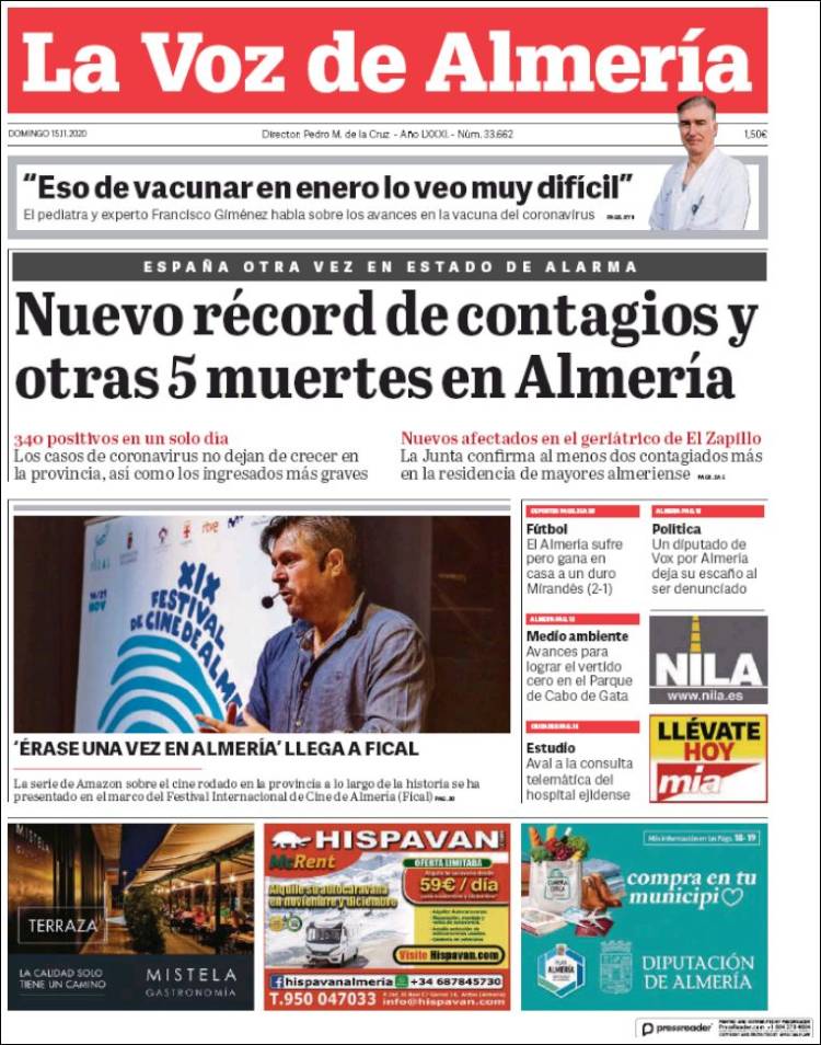 Portada de La Voz de Almería (España)