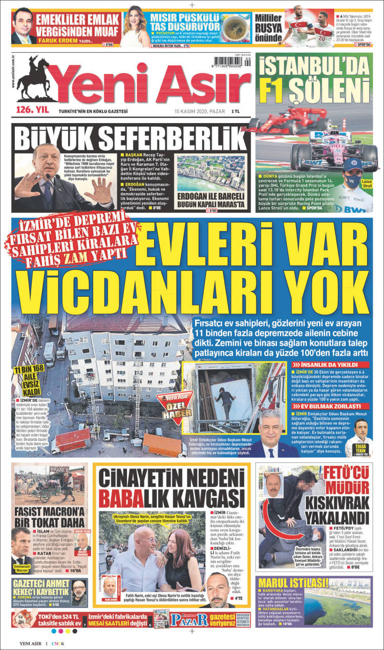 Portada de Yeni Asır (Turqu&iacute;a)