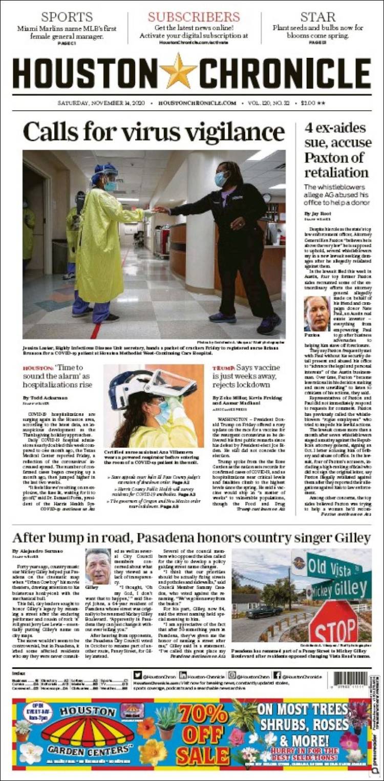 Portada de Houston Chronicle (USA)