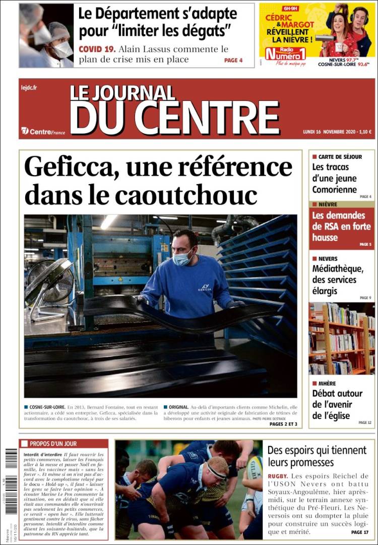 Portada de Le Journal du Centre (Francia)