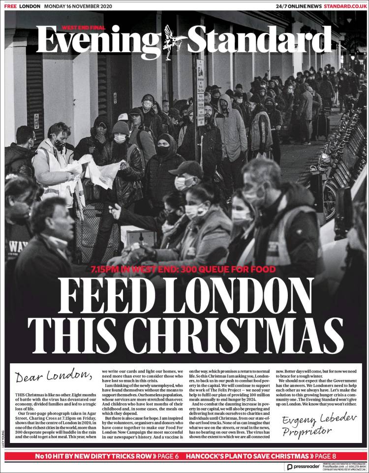 Portada de Evening Standard (Reino Unido)