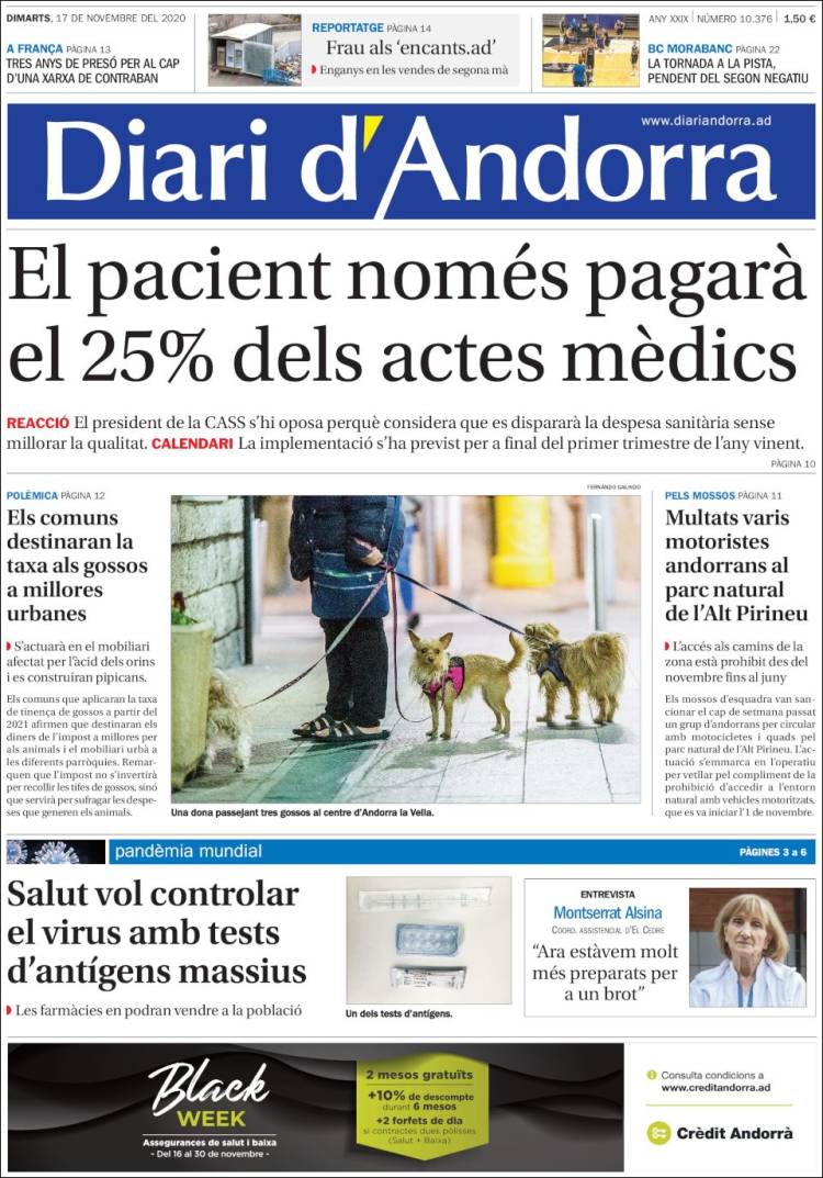 Portada de Diari d’Andorra (Andorra)