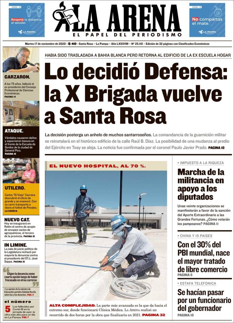 Portada de Diario La Arena (Argentina)