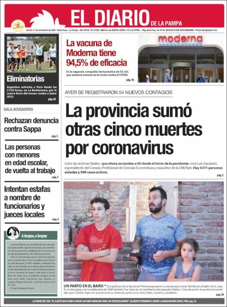 Portada de Diario de La Pampa (Argentina)