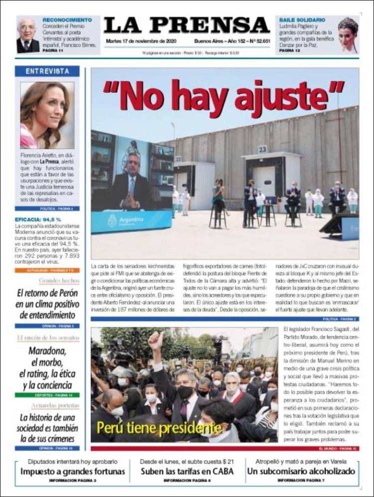 Portada de La Prensa (Argentina)