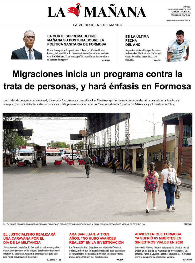 Portada de Diario La Mañana (Argentina)