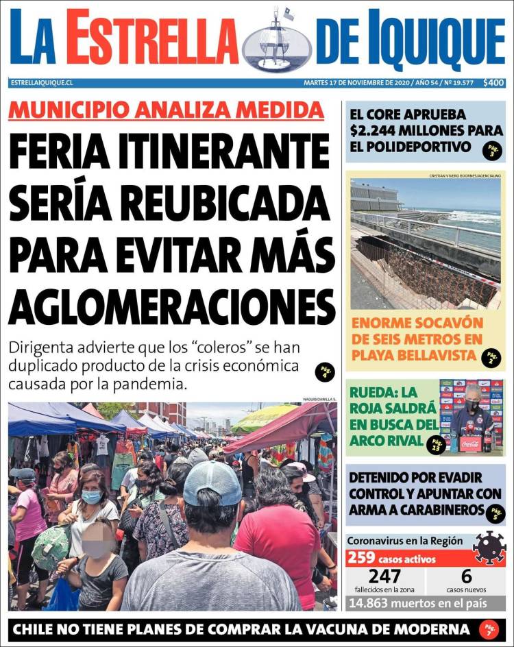 Portada de La Estrella de Iquique (Chile)