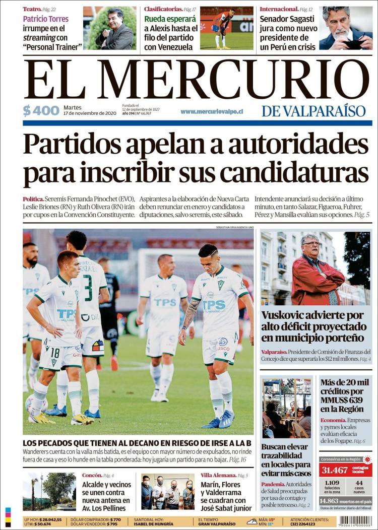 Portada de Mercurio de Valparaiso (Chile)