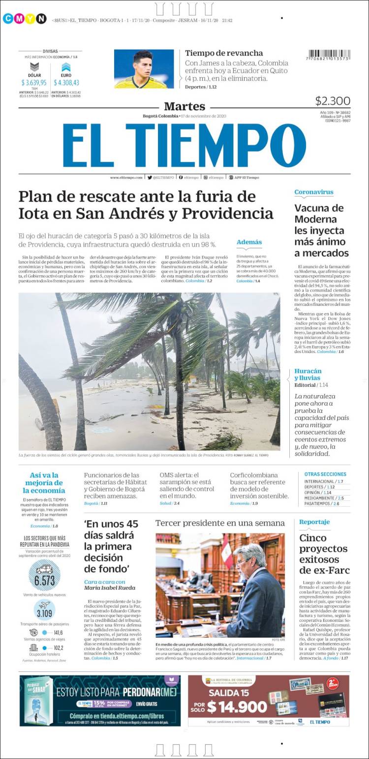 Portada de El Tiempo (Colombia)