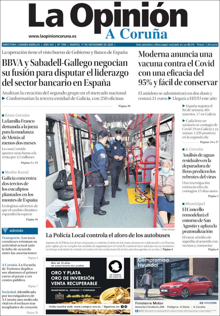 Portada de La Opinión de A Coruña (España)