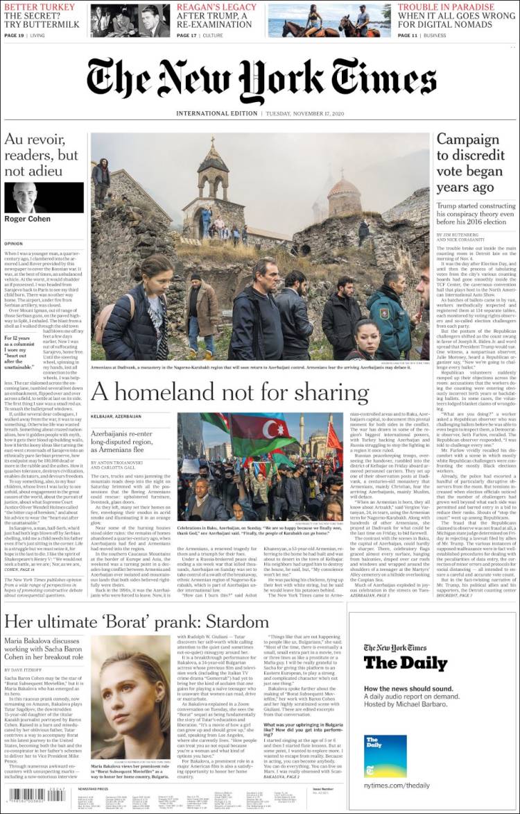 Portada de International New York Times (Europa)