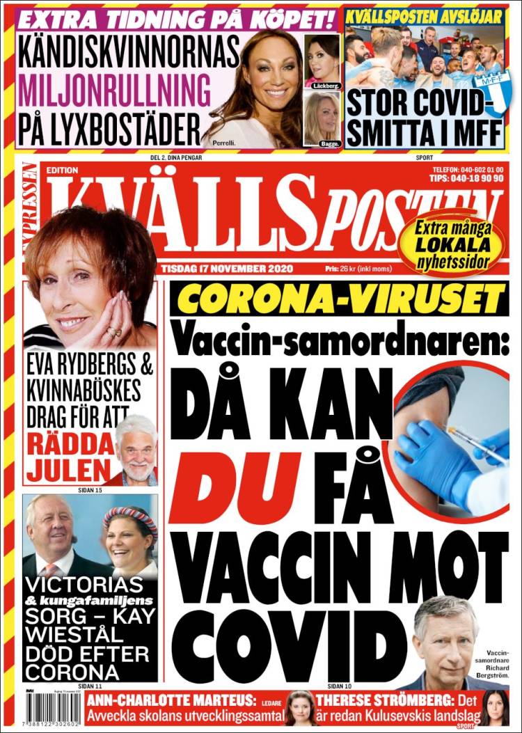 Portada de Kvällsposten (Suecia)