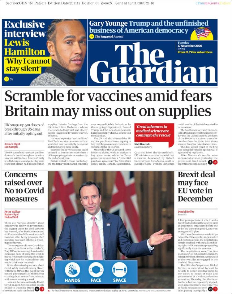 Portada de The Guardian (Reino Unido)