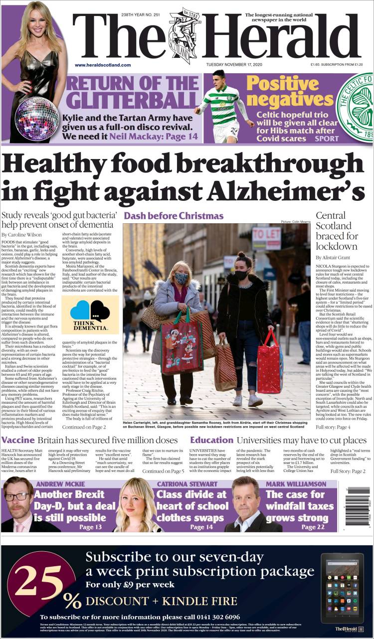 Portada de The Herald (Reino Unido)