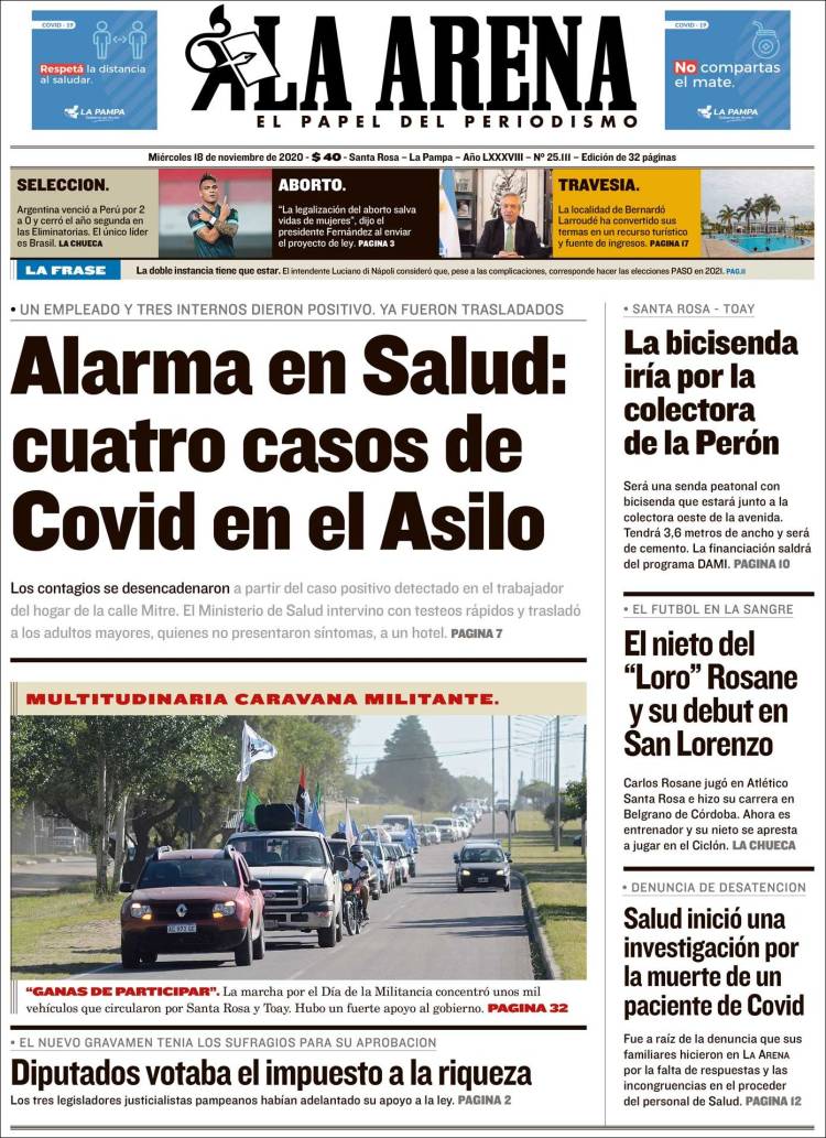 Portada de Diario La Arena (Argentina)